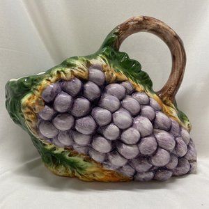 Vintage Bassano Majolica Pitcher Italy 2QT Hand Painted Grape Cluster